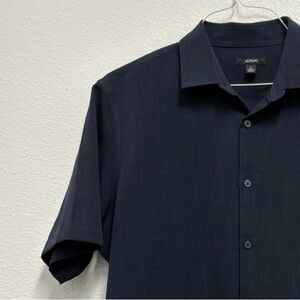 Alfani Men’s Navy Blue Button Up Collared Short Sleeve Shirt Sz L Classic Crisp